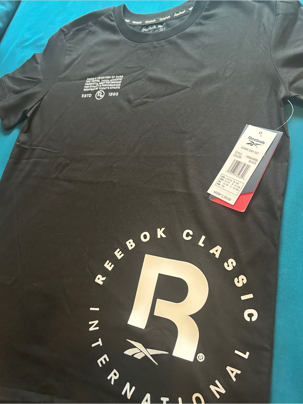 Reebok Black Short-Sleeve Tee with White Logo